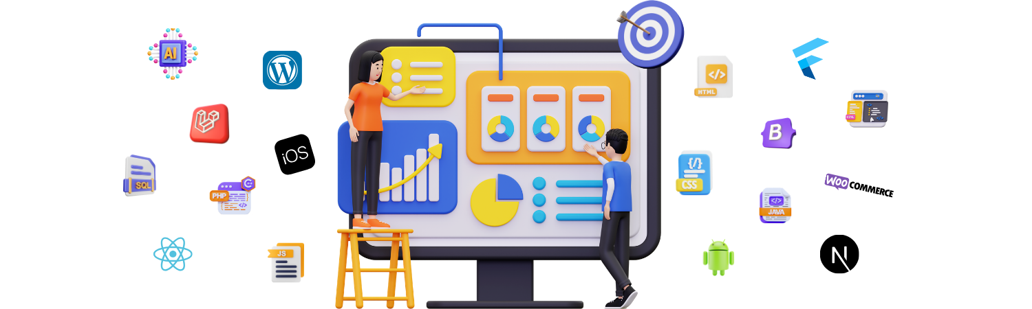 Custom software development banner with AI, CRM, ERP, and web development solutions